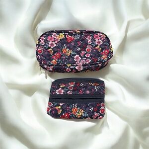 Floral Quilted Pouch Set Cosmetic Bag and Coin Pouch